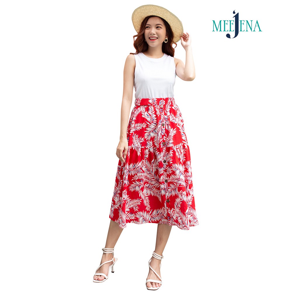 Chân Váy Xòe 42-60 kg Vải Đũi Hoa Qua Gối Eo Thun MEEJENA - 3368 | BigBuy360 - bigbuy360.vn