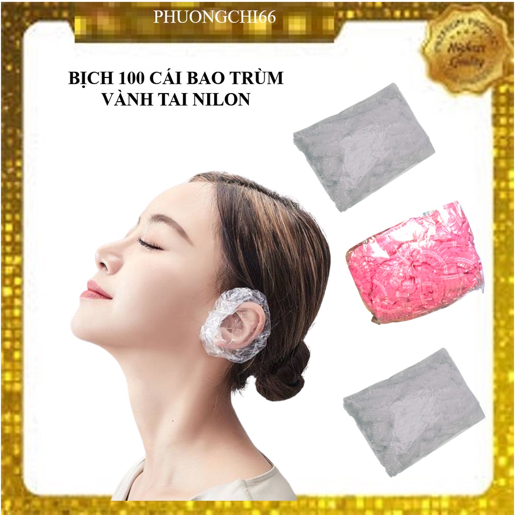 Bao trùm vành tai nilong chống nước có dây thun co giãn( bịch 100 cái), che tai khi tắm hoặc làm tóc, nhuộm tóc-PK57
