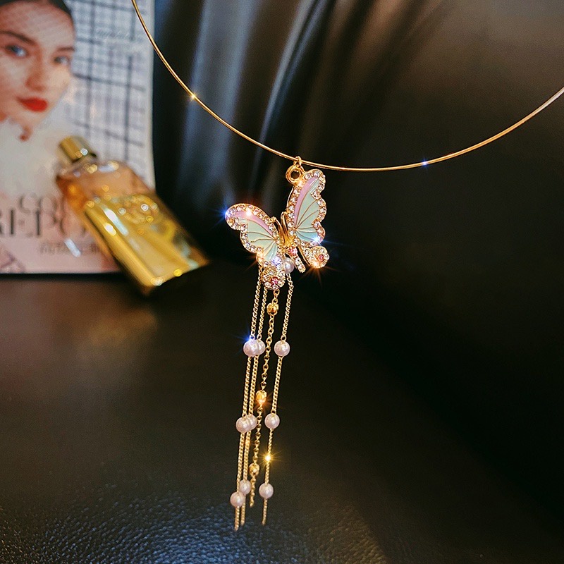 Choker Vòng Cổ Mặt Butterfly Đính Đá Dây Ngọc Siêu Sang Mainia Shop
