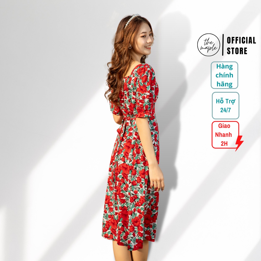 Đầm công sở cổ vuông tay lỡ hoa hồng THE MAPLE Size L