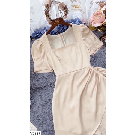V2837 - váy tà dài màu be dự tiệc