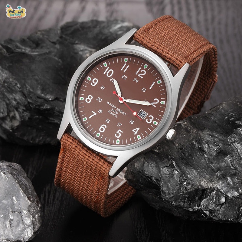 Đồng Hồ Analog Máy Quartz Dây Vải Quân Đội Chống Nước Cho Nam