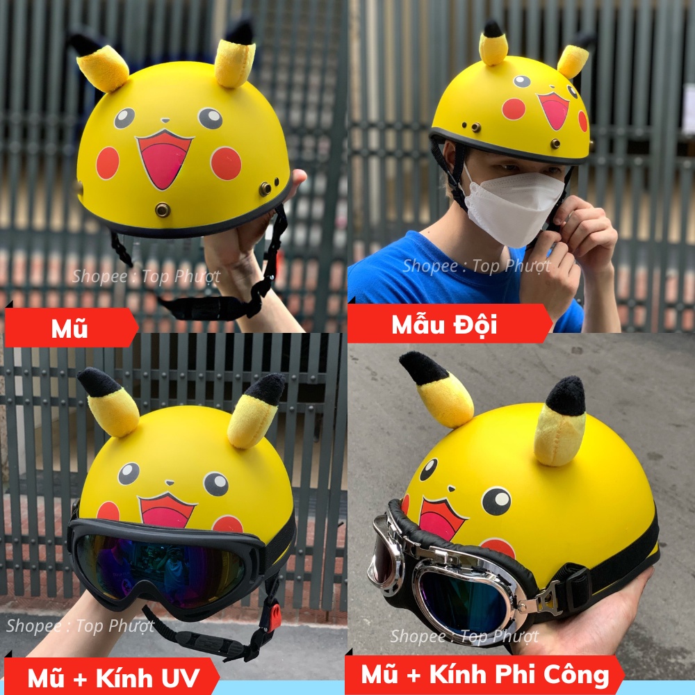 Mũ bảo hiểm 1/2 Pikachu kèm tai cute - Hàng cao cấp chính hãng của Top Phượt