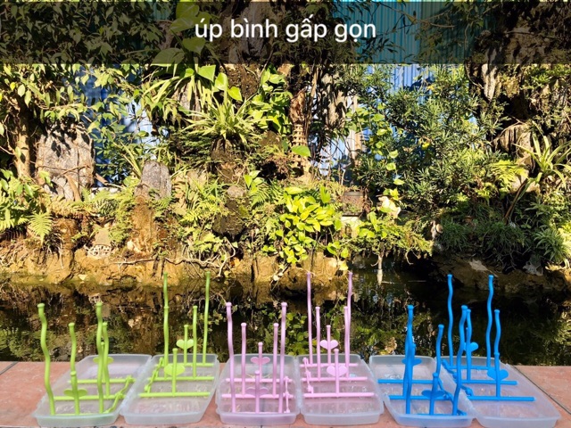 Giá úp sữa (cốc) gấp gọn 12 thanh, 2 cánh, 3 màu