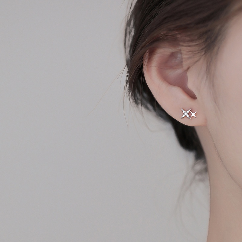 Irislove Bông Tai Bạc S925 Hình Ngôi Sao / Đan Chéo Đính Đá Zircon Lấp Lánh Phong Cách Hàn Quốc Dễ Phối Đồ Dành Cho Nữ