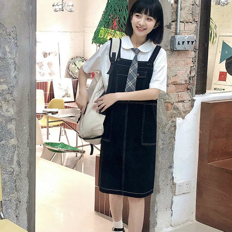 Yếm Váy 2 Dây Chỉ Nổi Nữ Mặc Đi Học Phong Cách Hàn Quốc Ulzzang Trendy Cute Dễ Thương - VIETSTAR