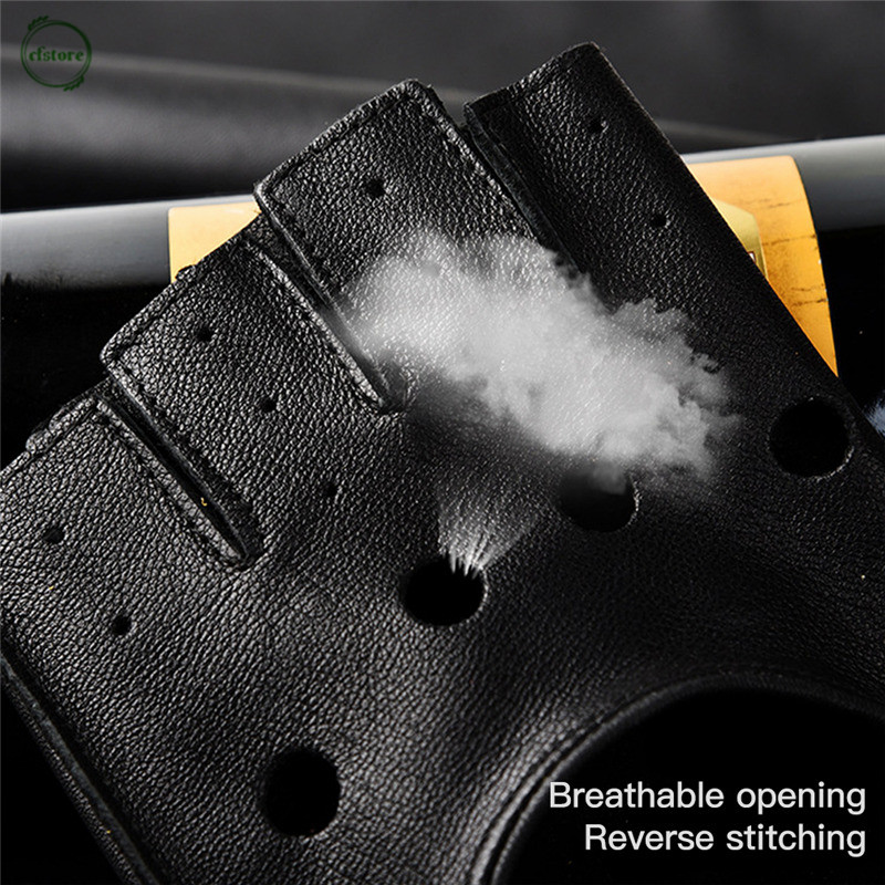 Găng tay hở nửa ngón bằng da cừu chống trượt cao cấp dành cho nam