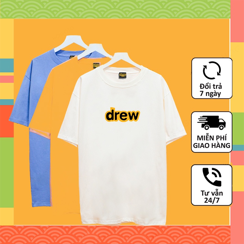 Áo thun tay lỡ Chữ Drew áo thun unisex nam nữ form rộng oversize chất liệu cotton 46 Clothing