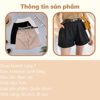 Quần short KAKI nữ cạp thun dáng basic, Quần sooc nữ kèm thắt lưng