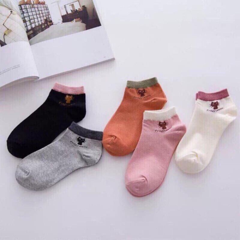Set 10 Đôi Tất Nữ Hình Mèo Hàn Quốc Cổ Ngắn Chống Hôi Chân
