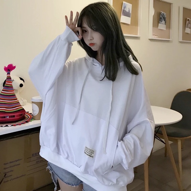 Áo hoodie nỉ kiểu dáng basic gắn tag phong cách hàn quốc