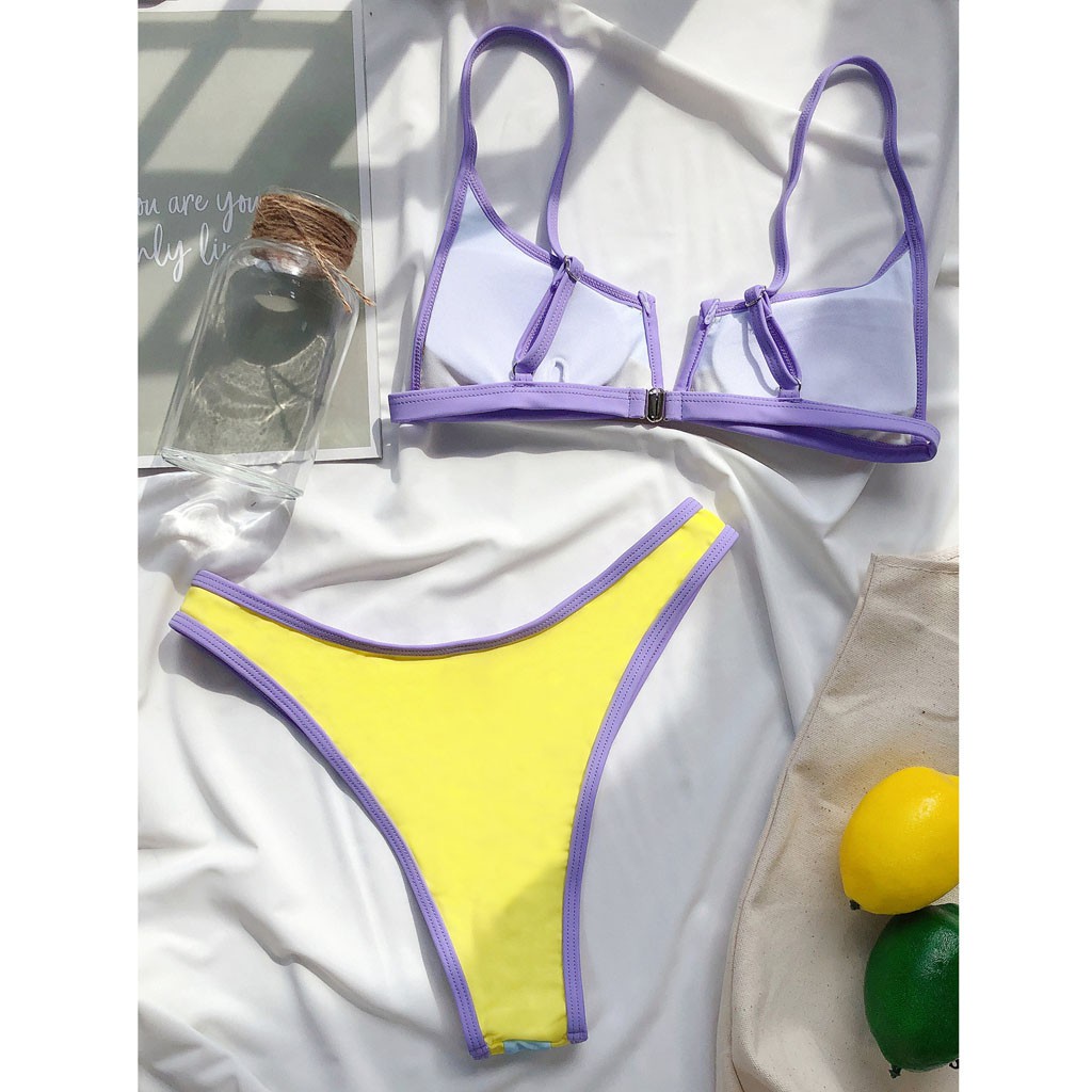 [Mã FACBGO245 giảm 10K đơn bất kì] Set đồ bikini đi biển có đệm lót nâng màu trơn gợi cảm cho nữ | BigBuy360 - bigbuy360.vn