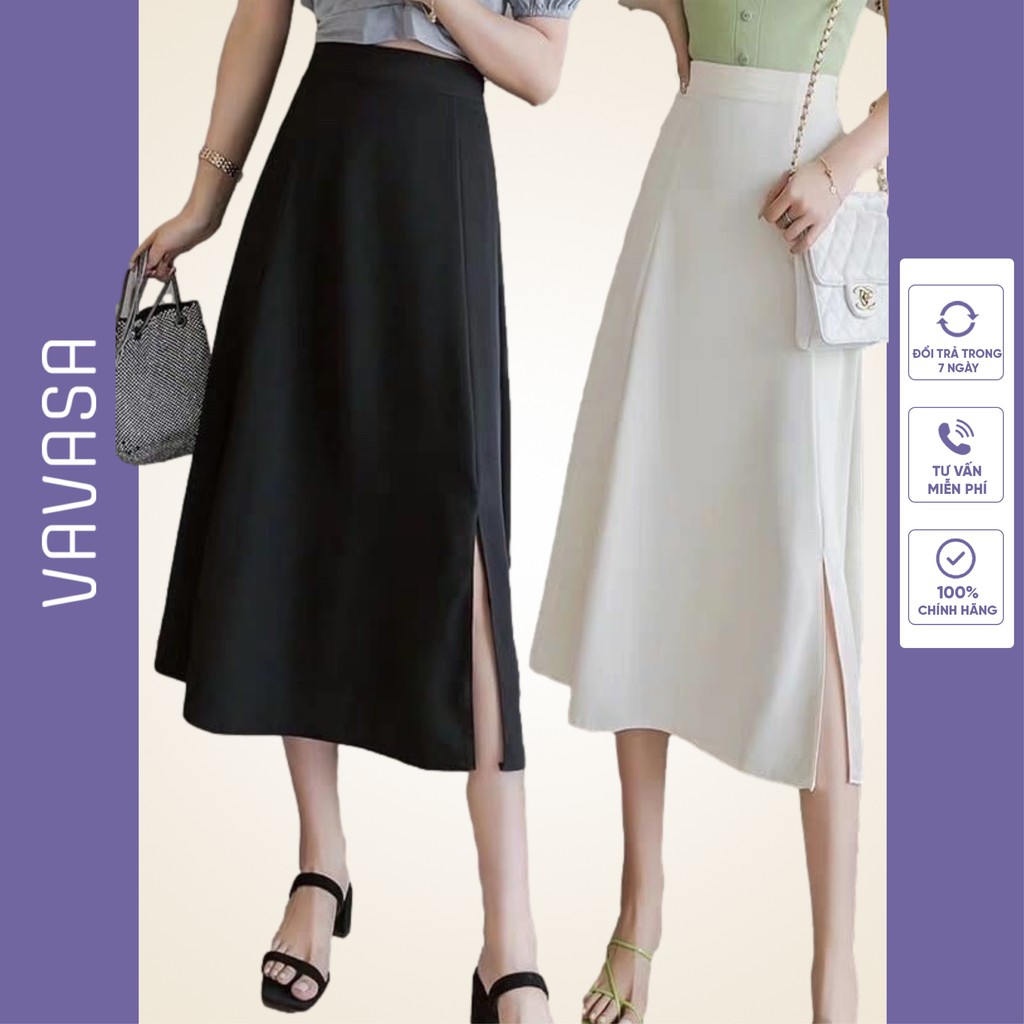 Chân váy chữ a lưng cao dài xẻ tà công sở xếp ly bigsize VAVASA CV10