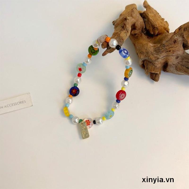 Vòng Tay Chuỗi Hạt Đá Thủy Tinh Phong Cách Retro Thời Trang