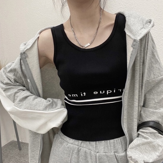 Áo sát nách dệt kim ZHELIHANGFEI họa tiết chữ cá tính trẻ trung thời trang