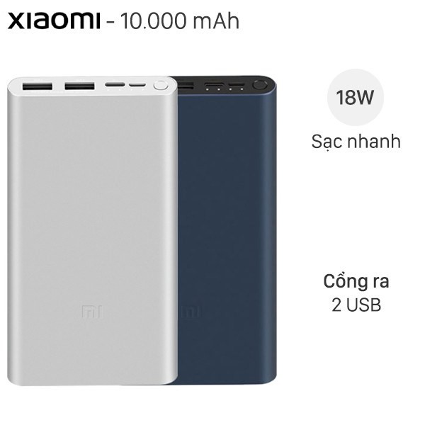 Pin sạc dự phòng Polymer 10.000mAh Xiaomi Mi 18W Fast Charge Power Bank 3