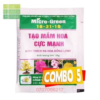 Combo 5 gói Phân bón NPK kích ra hoa Micro Green 16-31-16+TE (10g) cho hoa lan, hoa hồng, mai vàng, cây cảnh
