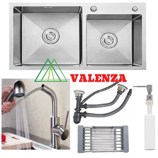 Combo chậu rửa chén bát inox 304 vòi rửa bát rút dây inox nóng lạnh Valenza bộ xả chậu rổ inox bình đựng nước rửa chén