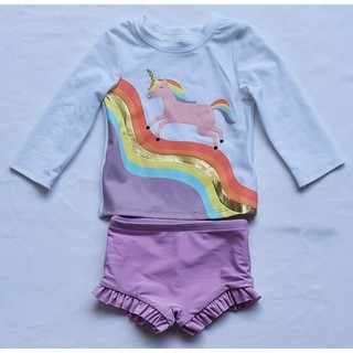 Bộ bơi Cat&Jack áo trắng unicorn chip tím