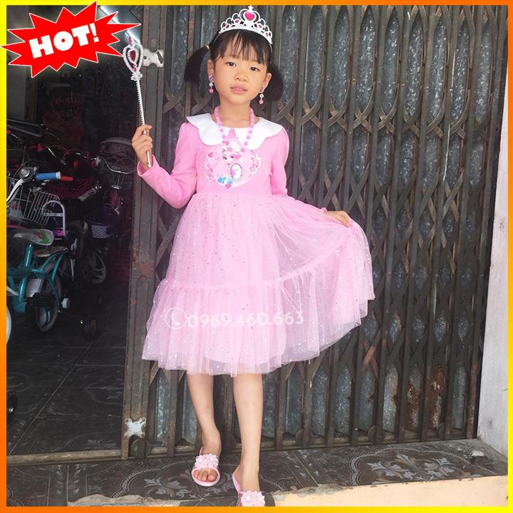 🔥Xả Hàng🔥 Váy Elsa Thu Đông Quảng Châu Tặng Phụ Kiện Hàng Đẹp Cho Bé