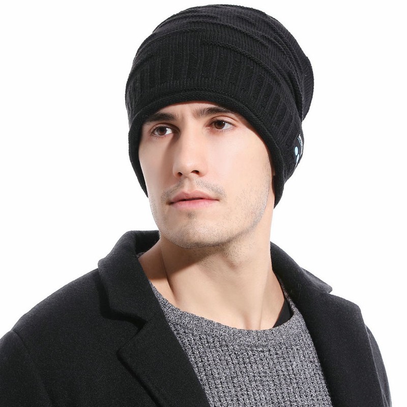 Mũ beanie Giữ Ấm Thông Minh Tích Hợp Phát Nhạc Bluetooth Tai Nghe - Màu Đen