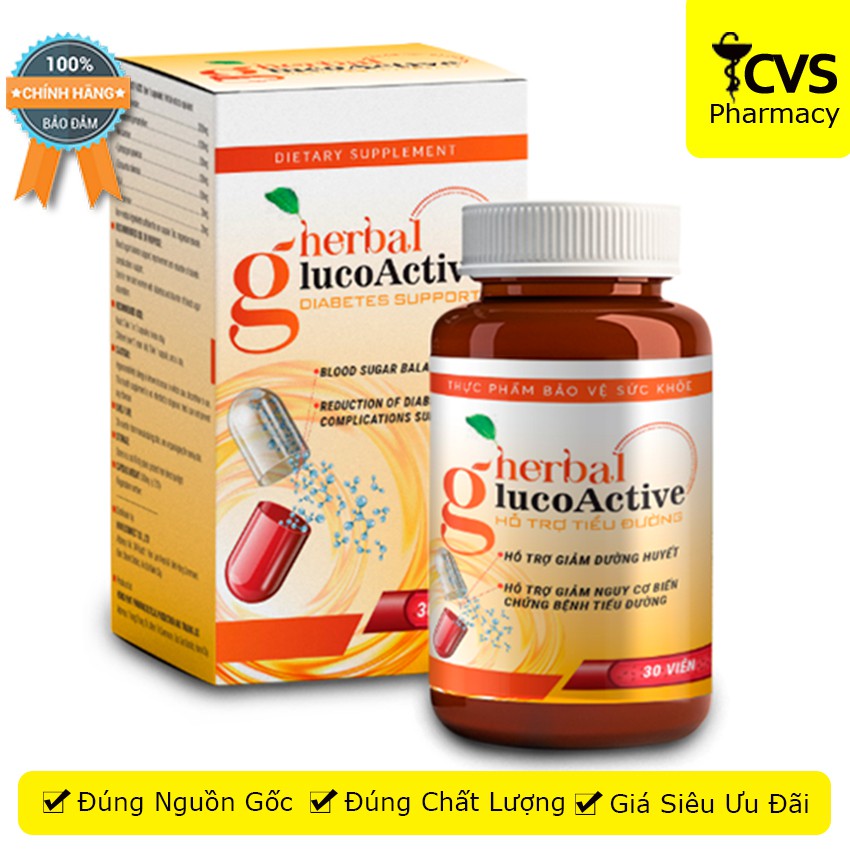 VIÊN UỐNG HERBAL GLUCOACTIVE - Thực Phẩm Hỗ Trợ Hạ Đường Huyết Ổn Định Sức Khỏe Toàn Diện - CVSPHARMACY
