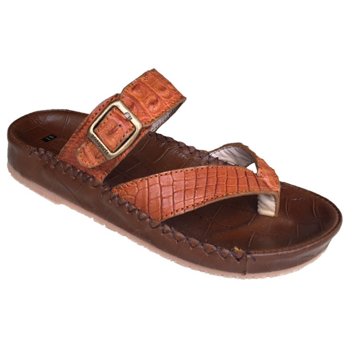 Dép nam xỏ ngón quai ngang da cá sấu  xỏ ngón màu vàng Trường Hải may viền DN1016