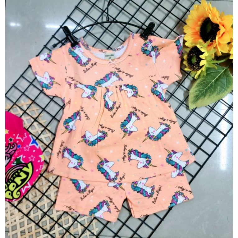 Bộ tay ngắn quần ngố bé gái thun cotton borip