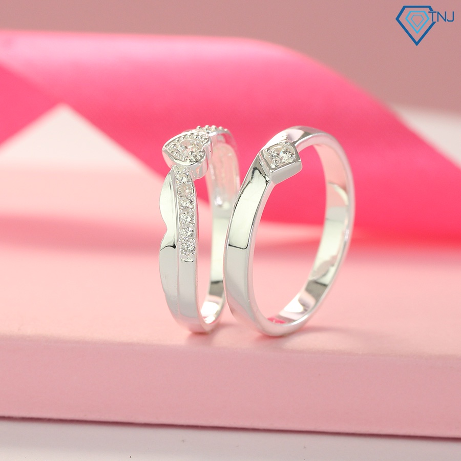 Nhẫn bạc đôi nam nữ đính đá khắc tên theo yêu cầu ND0413 Trang Sức TNJ