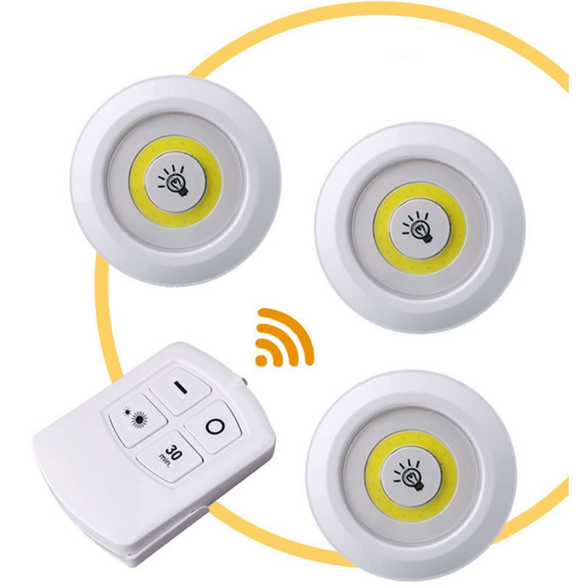 - Bộ 3 bóng mini Điều khiển từ xa - Đèn led dán tường thông minh treo cầu thang phòng ngủ gắn tủ trang trí