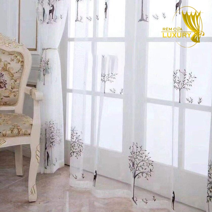 Rèm cửa sổ voan hoạ tiết trang trí cao cấp decor phòng siêu rẻ đẹp Luxury