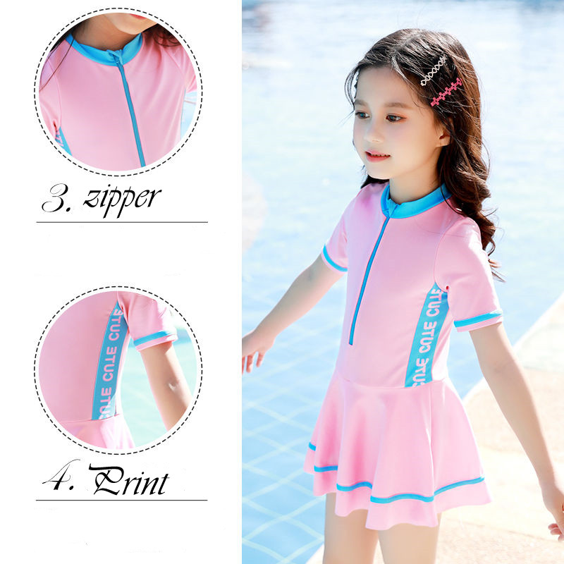 Bộ đồ bơi một mảnh tay dài chống nắng kiểu công chúa dễ thương phong cách Hàn Quốc cho bé gái