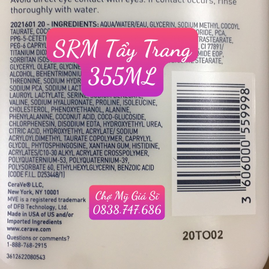 {Bản Mỹ} Sữa Rửa Mặt Tẩy Trang Cerave Hydrating Cream to Foam Cleanser 355ML