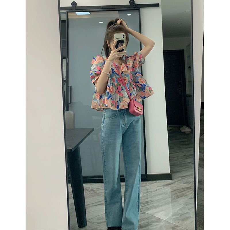 Áo Sơ Mi Ngắn Tay Phồng Ôm Dáng Thời Trang Mùa Hè Phong Cách Pháp Mới Cho Nữ