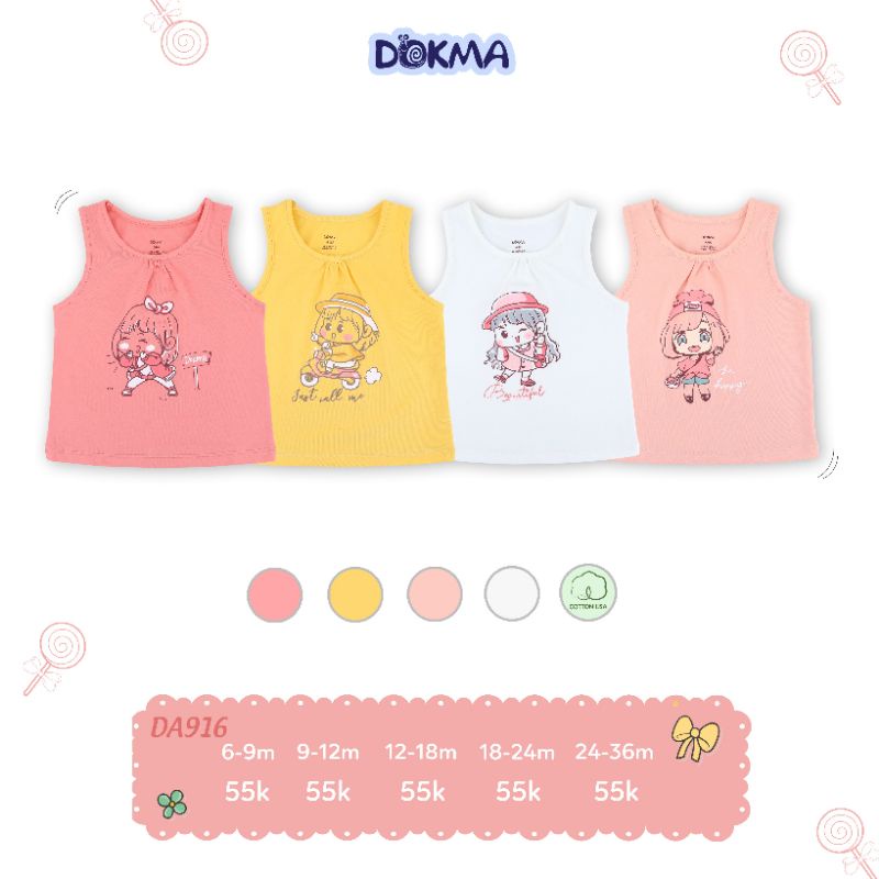 Áo ba lỗ cotton mềm, mịn, mát cho bé gái dokma