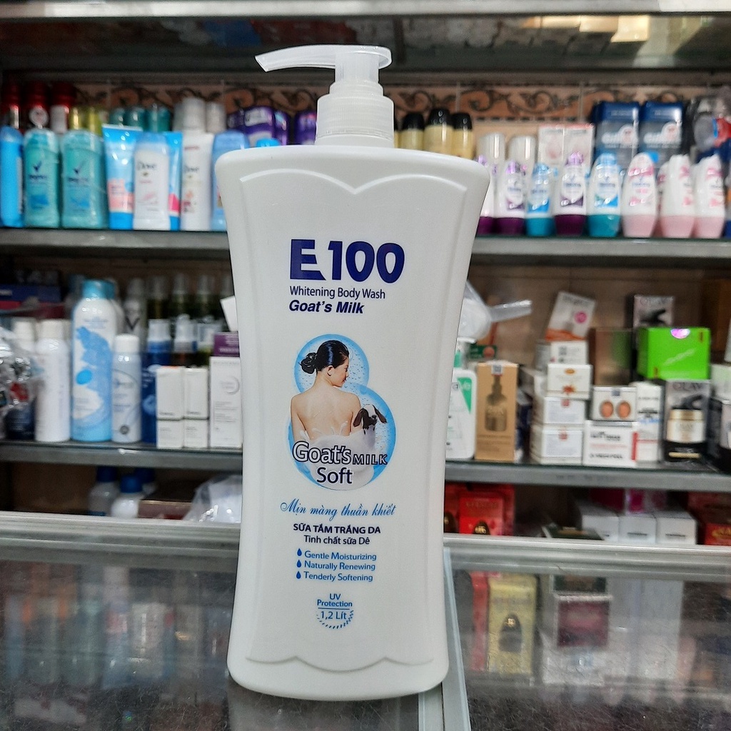 1,2 Lít Sữa Tắm E100 Tinh Chất Sữa Dê Làm Trắng Da Chính Hãng.