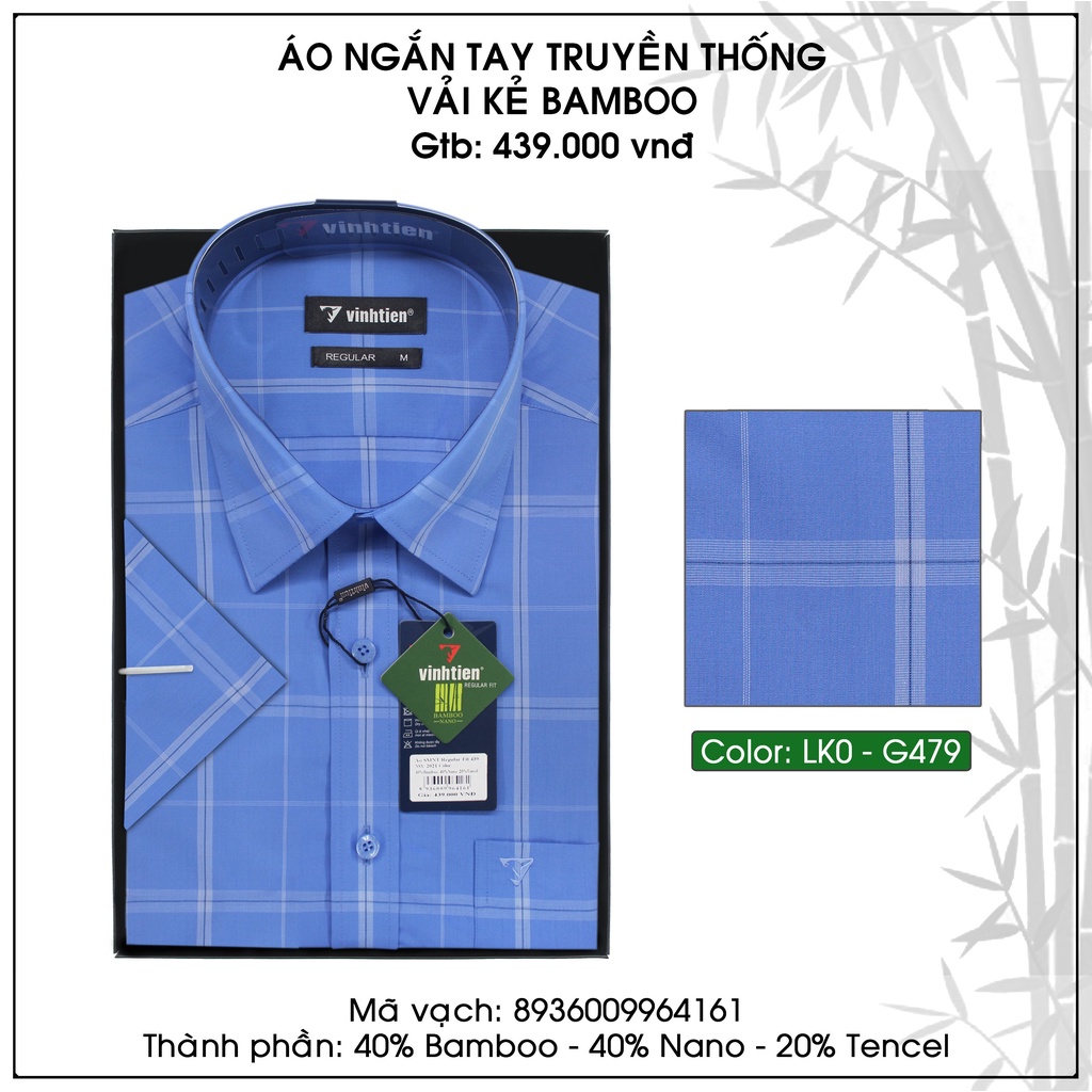 Áo Sơ Mi Ngắn Tay Dáng Regular Vĩnh Tiến Vải Bamboo G479