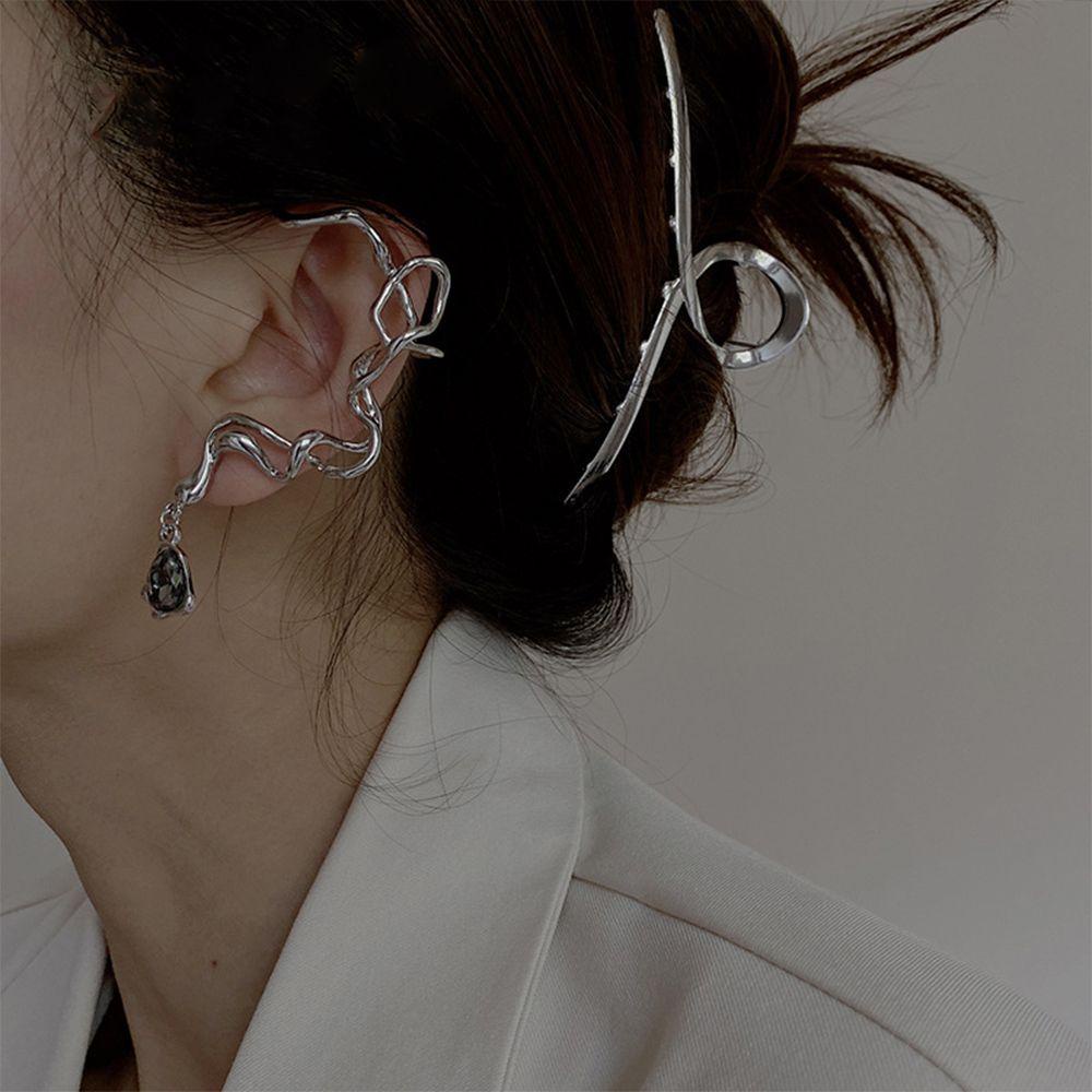 Khuyên Tai Dạng Kẹp Hình Học Màu Sắc Đất Đơn Giản Cho Nữ|Khuyên Tai Hợp Kim Bất Đối Xứng