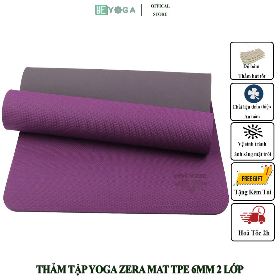 Thảm Yoga TPE 6mm 2 Lớp + Kèm Túi Đựng Cao Cấp Zera