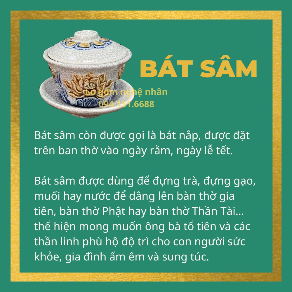 Bát Sâm Hoa Sen Đồ Thờ Cúng Men Rạn - Đồ Thờ Cúng Bát Tràng - Nghệ nhân chế tác