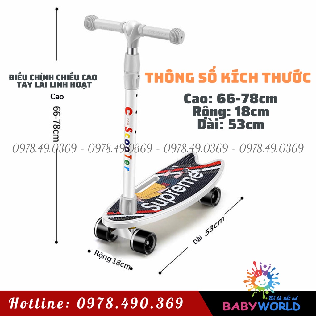 Ván trượt đa năng 2in1 siêu xịn, ván trượt thể thao cao cấp kết hợp xe scooter, bánh phát sáng chịu lực 80Kg chắc khoẻ