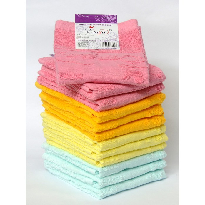 Khăn mặt cotton EMYA 28x48, 100% sợi bông tự nhiên, Bông mềm mịn, thấm nước tốt