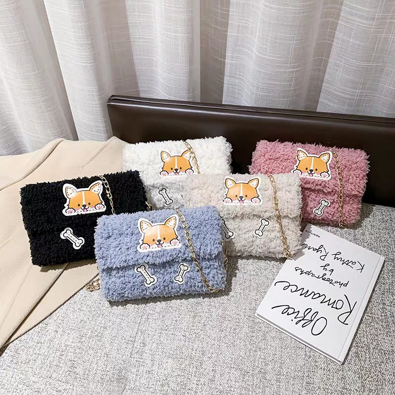 Sét nguyên liệu - Túi handmade tự đan len bông xù phối mác gấu chó, siêu hot 2021 (Hàng có sẵn)