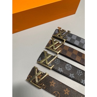 Thắt lưng nam lv , dây lưng da nam mặt kim loại chữ Lv vàng kích thước 110cm