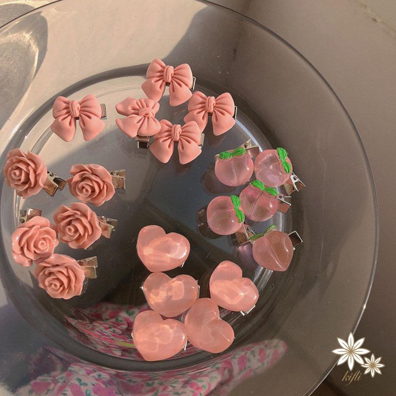 【kifli】Kẹp Tóc Mỏ Vịt Đính Nơ Họa Tiết Hoa Trà Màu Hồng Dễ Thương Phong Cách Hàn Quốc（quà tặng ngày thiếu nhi）