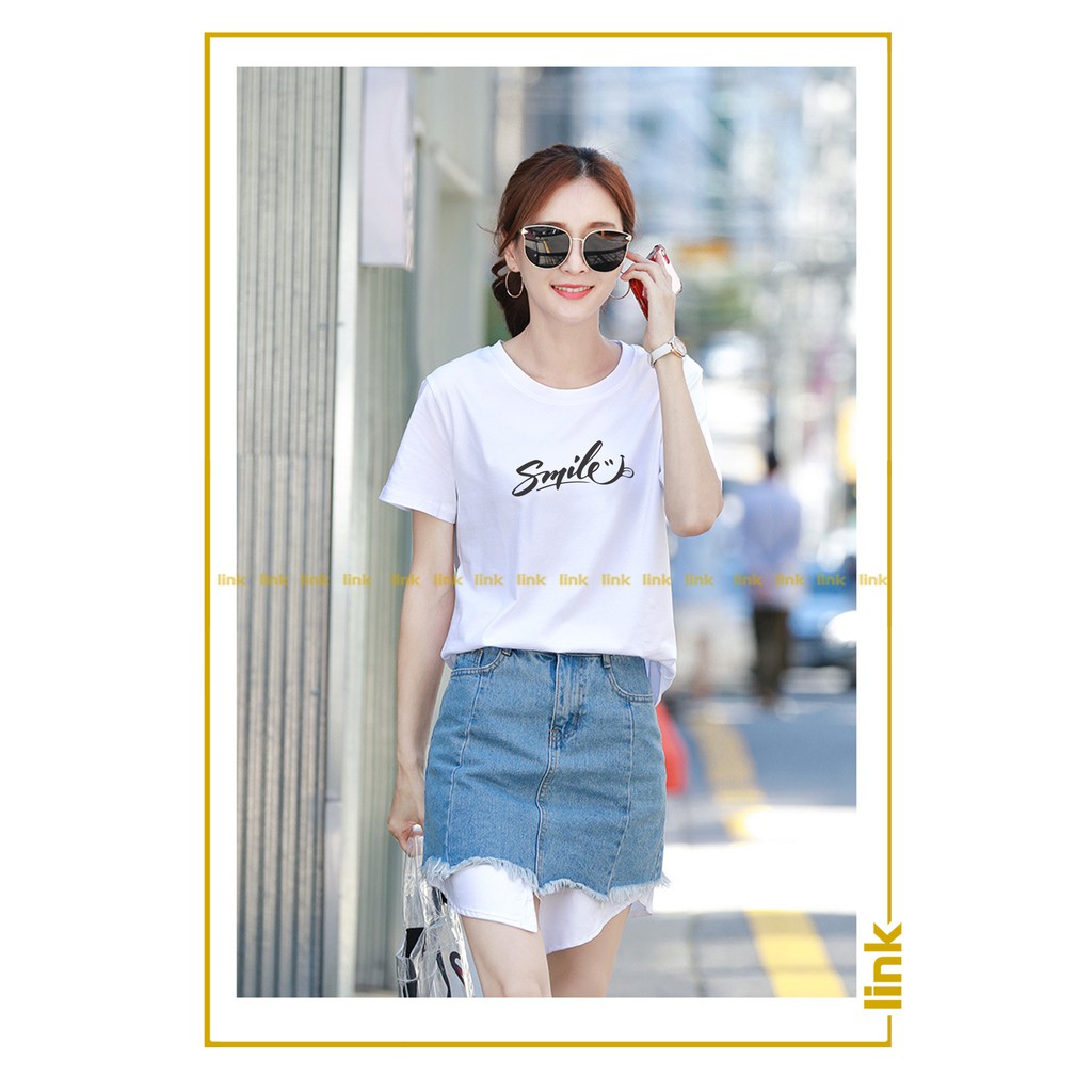 Áo phông nữ ngắn tay trắng SMILE CUTE chất mềm mịn