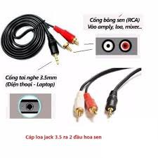 [Mã ELFLASH3 hoàn 10K xu đơn 20K] Dây loa 3.5mm ra 2 đầu bông sen 1.5m/3m/5m