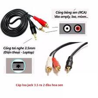 Dây loa 3.5mm ra 2 đầu bông sen 1.5m/3m/5m