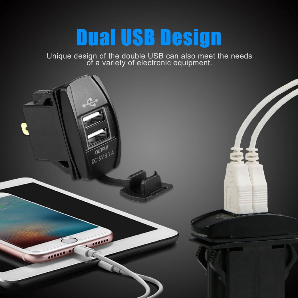 Sạc USB kép chống nước 3.1a 12v 24v cho xe ô tô
