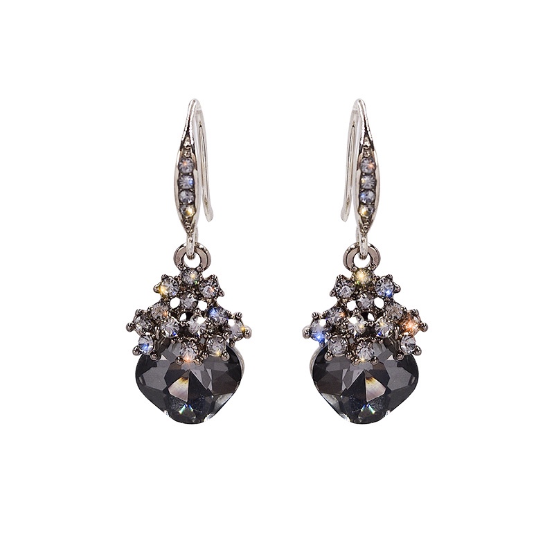 Bông Tai Dáng Dài Hình Trái Tim Đính Đá Màu Xám Thời Trang Cho Nữ 2022